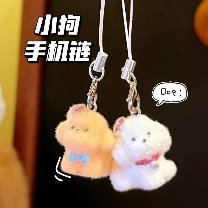 2 Stücke Kawaii Kleine Plüschtier Anhänger Telefon Rucksack Auto Schlüsselanhänger Charms Niedlichen Welpen Hängen Beflockten Harz Hund Welpen Schlüsselanhänger