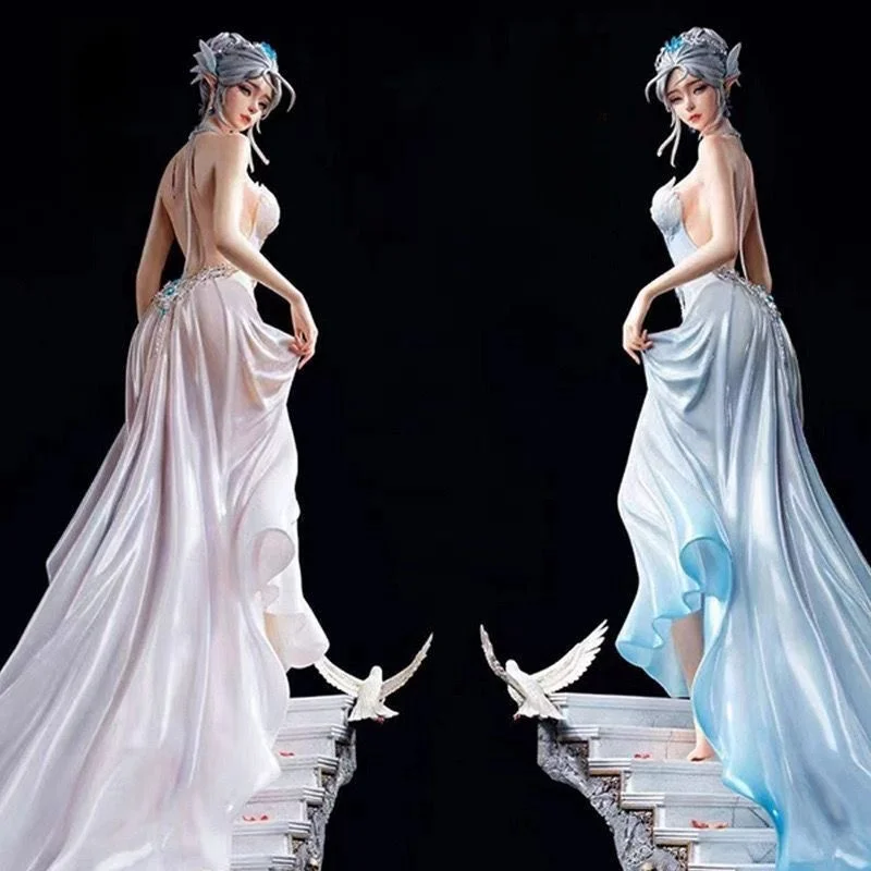 58cm Anime Ghost Blade Ice Princess Stand Posture Glance Back Figure Model Toy PVC Ice Fire Princess Elf Figure Statue Doll