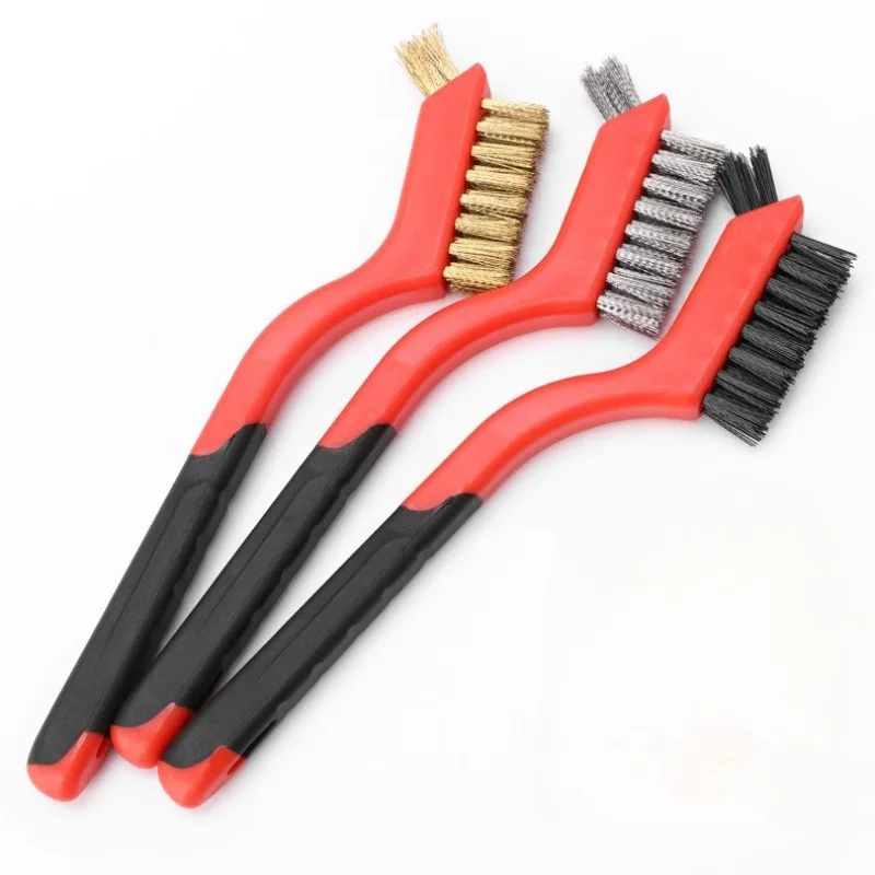 3 Pcs Wire Brush Set Nylon Brass Stainless Steel Curved Handle Rust Paint Dirt Remover Deep Cleaning Handmade Jewelry Craft Tool