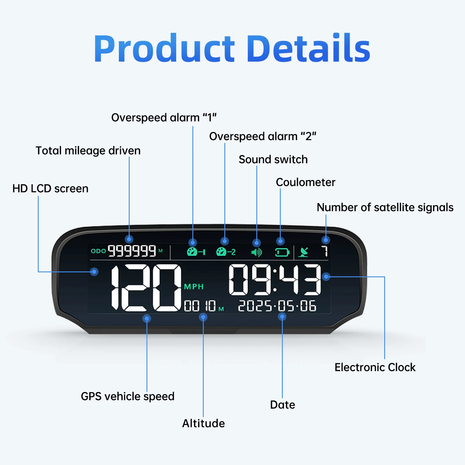 X100 car head-up display For HUD Multi-function Universal Beidou Satellite Speed Meter GPS Altitude Solar Temperature Instrument