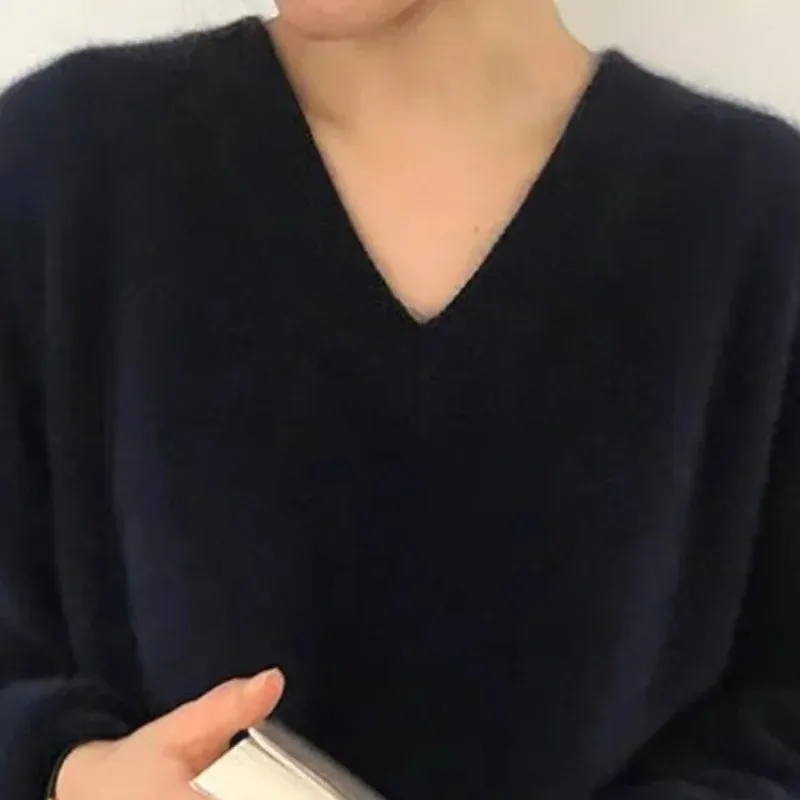 

Lazy Top Bot irt для девочек, свободный женский свитер с v-образным вырезом, повседневный, осенне-зимний, мягкий, удобный