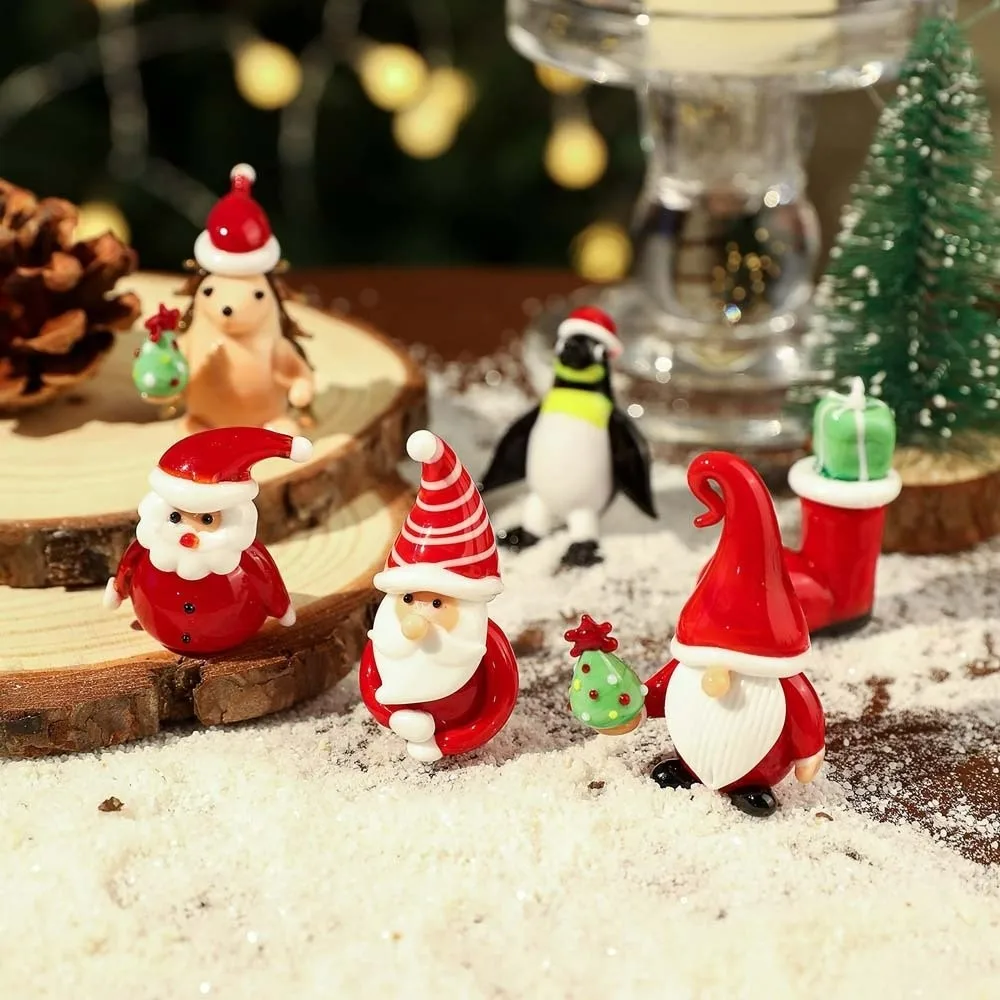 Handcrafted Glass Yoga Santa Glossy Lampwork Handmade Glass Ornament Artistic Exquisite Miniature Christmas Figurine Desktop