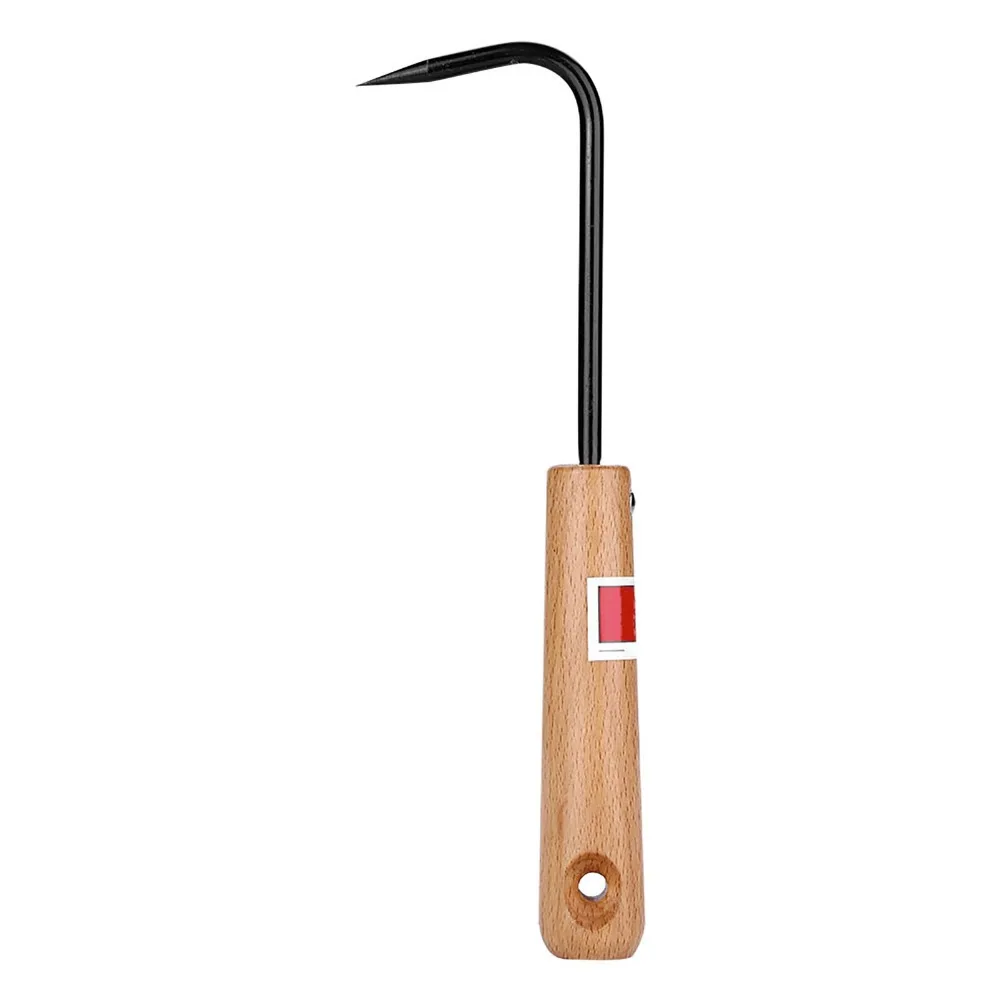 Sturdy Iron Bonsai Root Hook Wooden Handle Single Claw Design Gardening Hand Tool Black Weeding Hook