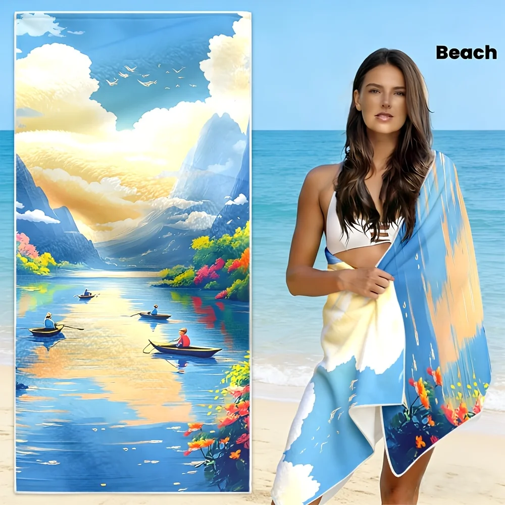 Tropical Palm Plumeria Seaside Beach Scenic Super Absorbent Quick Dry Beach Towel Hawaii Outdoor Swimming Shower Towel