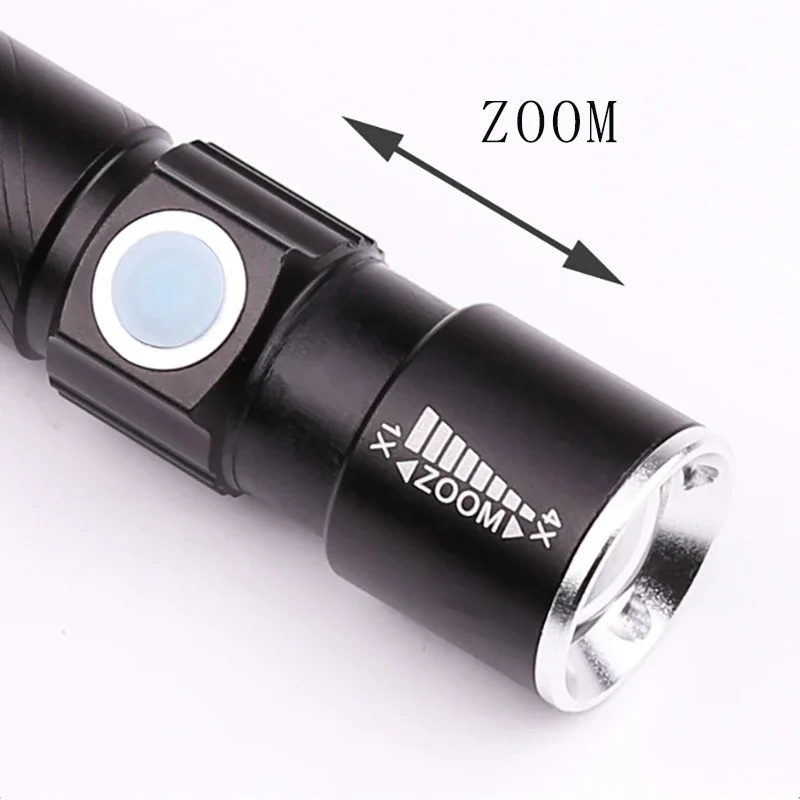 Mini T6 LED Flashlight USB Rechargeable Telescopic Zoom Bicycle Light Bright Camping Lantern Tent Fishing Waterproof Lamp Torch