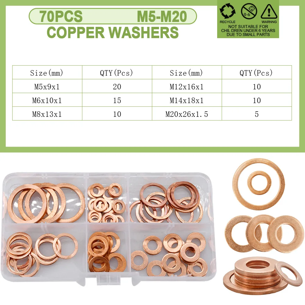 Copper Sealing O-ring Gasket Solid Sump Plug Oil Sealing Ring For Boat Crush Flat Seal Ring  Motorcycle Sump Flat Sealing Kit