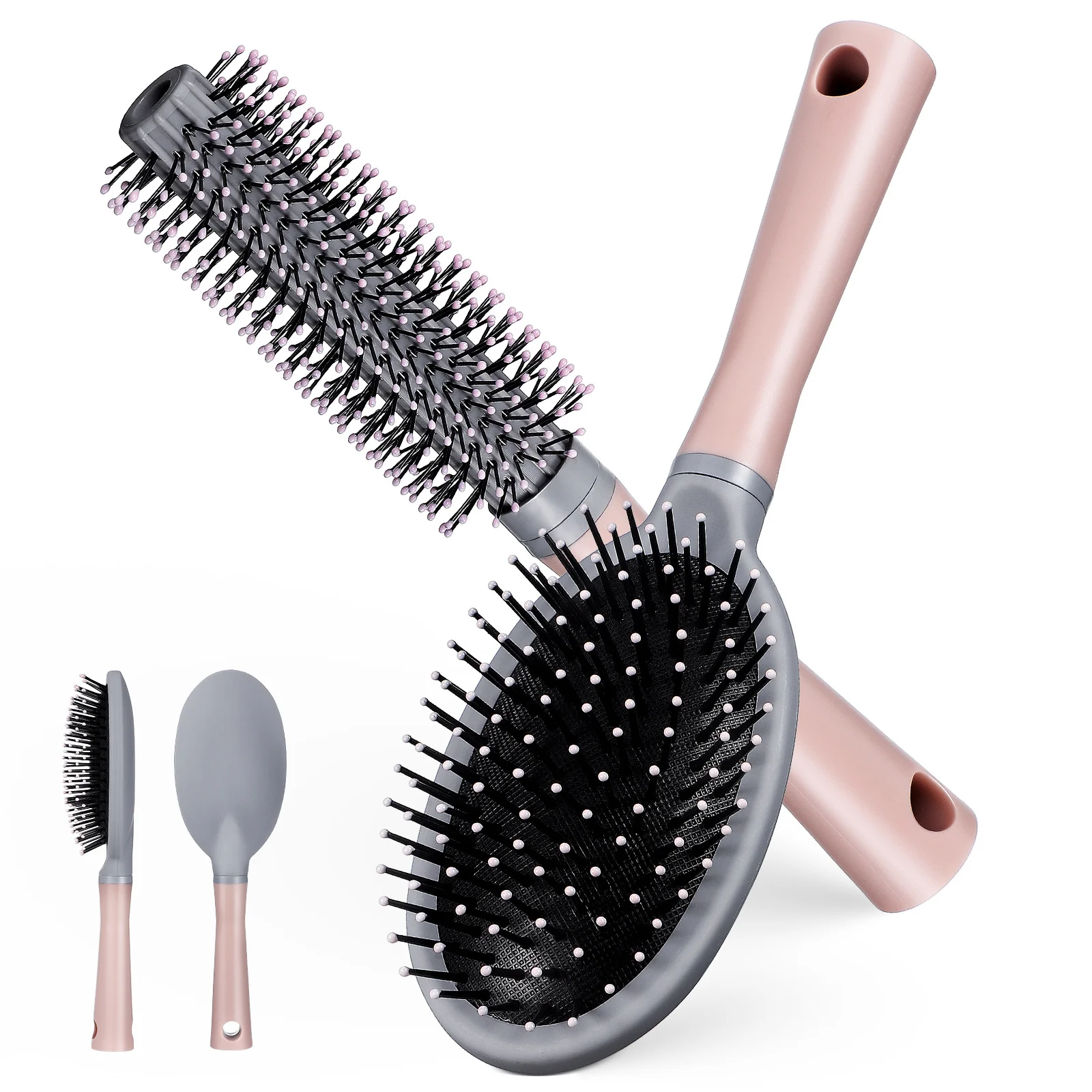 

2pcs Round Brush For Blow Out Detangling Brush Curly Wet Dry Hair Styling Comb Women Massaging Tool Abs Durable Handle Universal