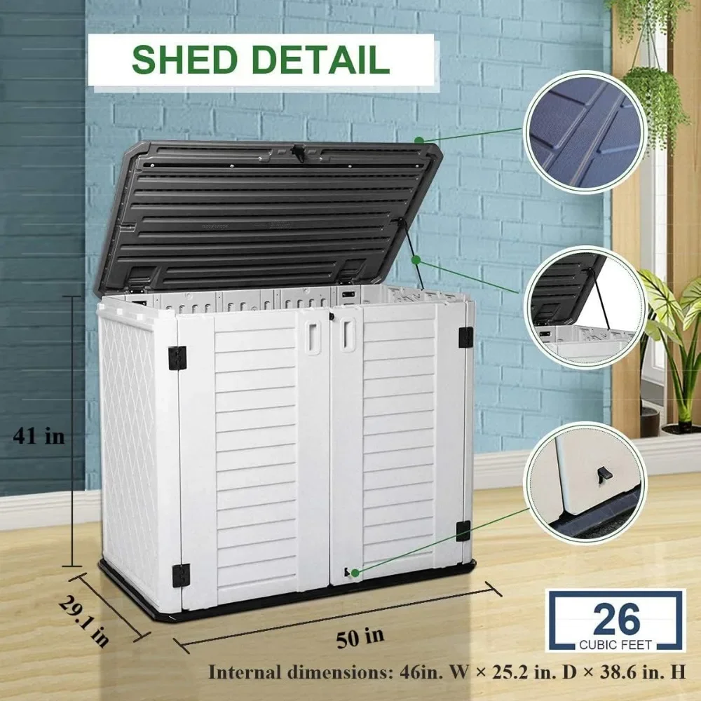 Outdoor Storage Shed - Horizontal Storage Box Waterproof for Garden, Patios, Backyards, Multi-Opening Door for Easy Stor