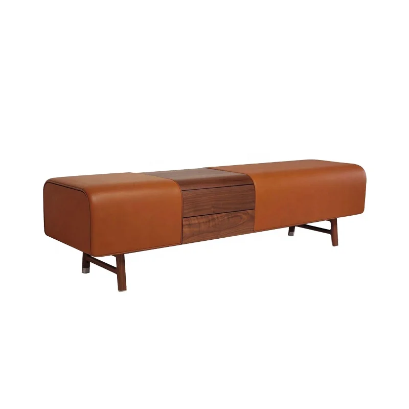 Italian Luxury Bed End Bench Modern Designer Solid Wood Storage Ottoman Premium Leather Upholstered Furniture For Villa Mansion