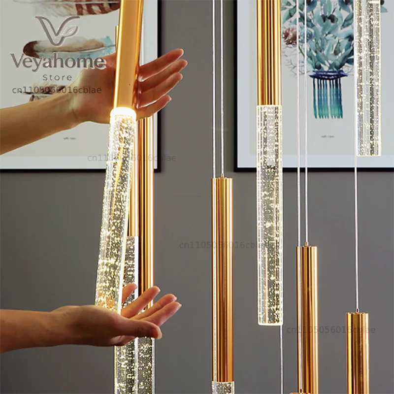 Modern chandelier lighting for staircase large long crystal lamps hallway lobby gold chain chandeliers home decor light