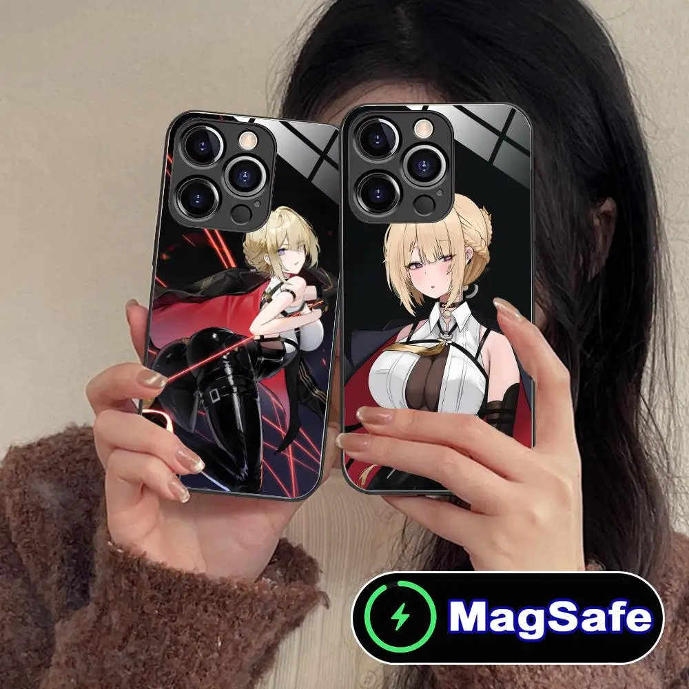 

Чехол для телефона Zenless Zone Zero Evelyn для iPhone 17, 16, 15, 14, 13, 12, 11 Pro Max Plus Mini MagSafe, стеклянный цветной чехол, роскошный чехол