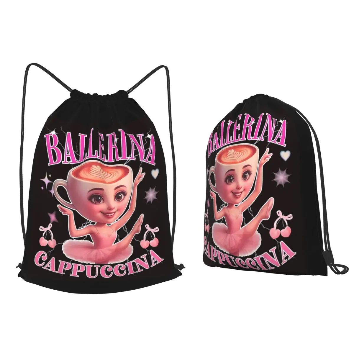 Cappuccino Ballerina Italian Brainrot Backpacks Multi-function Drawstring Bundle Pocket Shoes Bag Book Bags for Man Woman