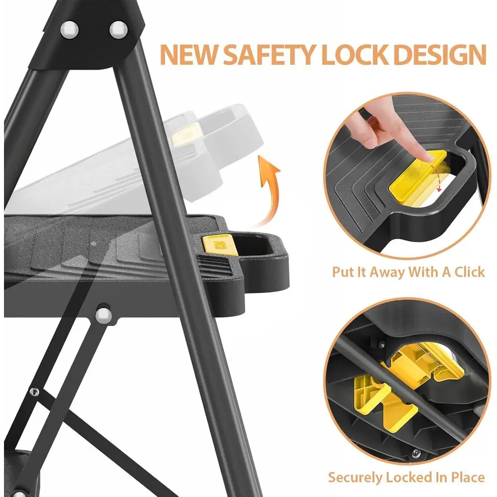 Sturdy Steel Step Stool with Anti-Slip Wide Pedals, Handrail, Sae-Lock Design, Portable Ladder or Multi-pose, Home, Kitchen (5 S