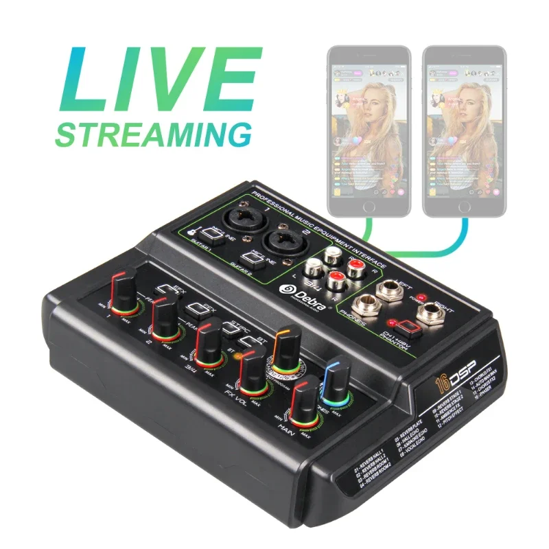 Professional audio card mixer for PC smart phone real-time streaming