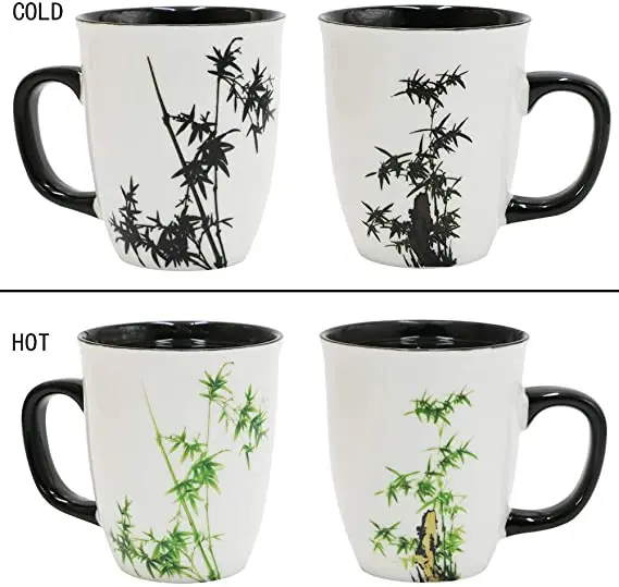 Heat Changing Magic Porcelain Coffee Mug for Mom Gifts Funny Tea Mug 16 oz Black Change into Multi Color Peony Painting