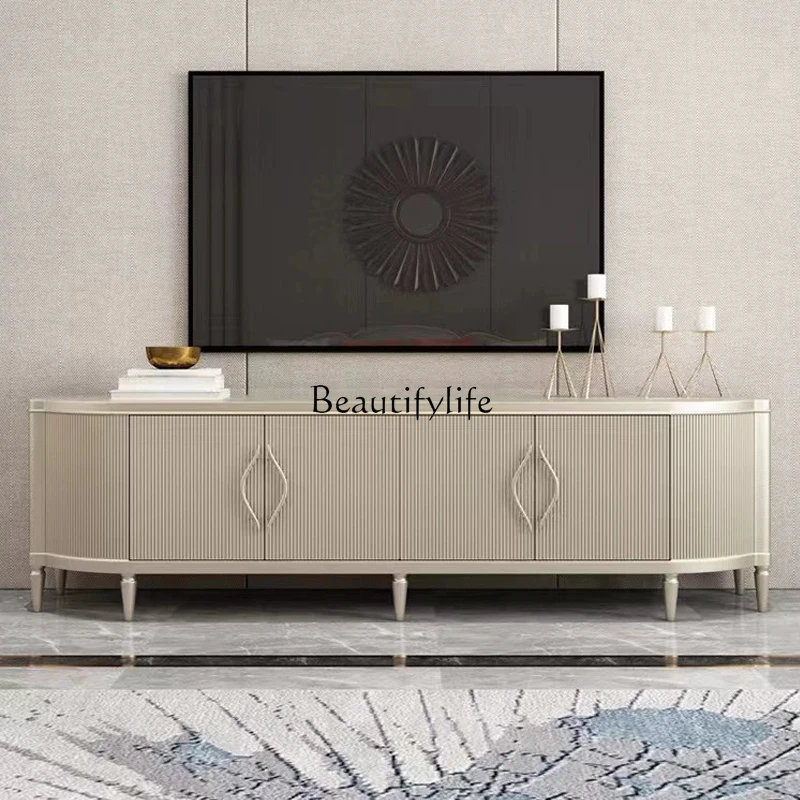 

04American light luxury TV cabinet living room background wall champagne silver bedroom floor cabinet
