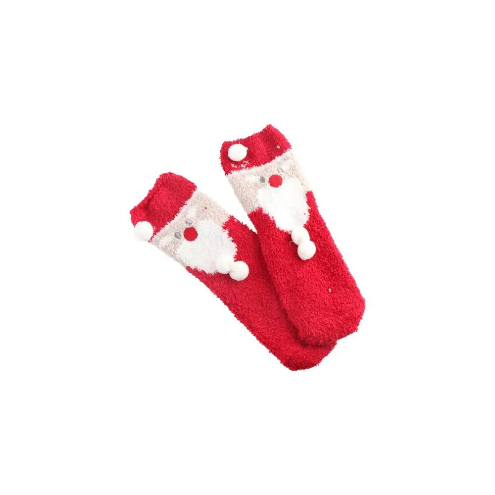 Santa Claus Christmas Hat Red Green Floor Sleep Socks Elk Christmas Socks Middle Tube Socks Women Hosiery Coral Velvet Socks