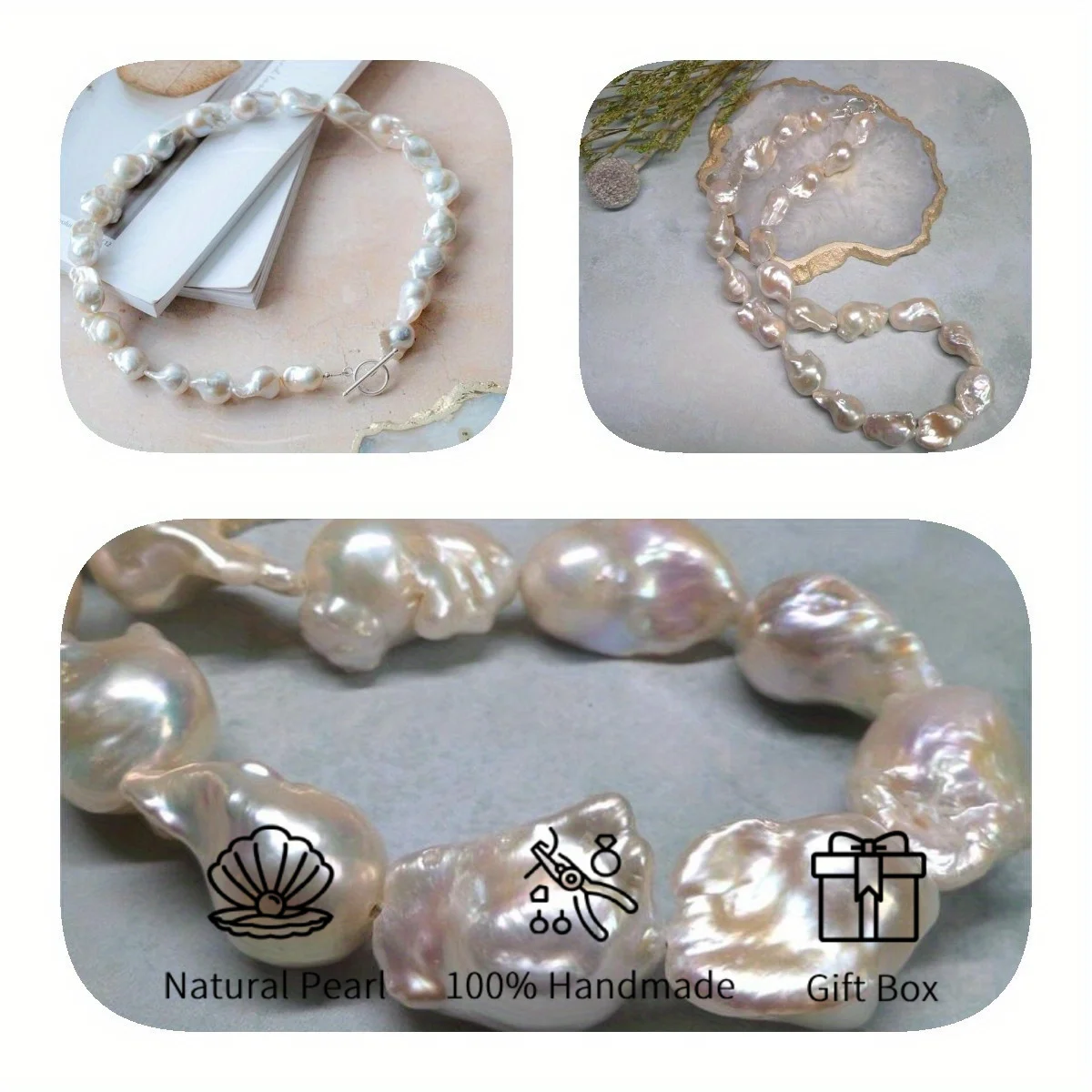 

MYSOYA 13-18mm Baroque Pearl Necklace Large Natural Pearls With Gift Box Perfect Gift For Wedding Birthday Christmas New Year