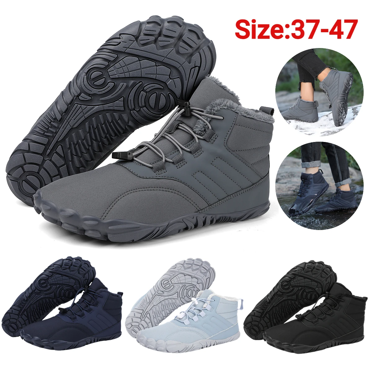 Winter Warm Running Barefoot Shoes Waterproof Non-Slip Breathable Rubber Running Shoes Outdoor Mountain Boots for Women Men