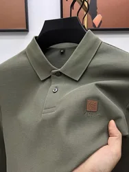 100% pure cotton brand letter embroidery men's short sleeve POLO shirt 2024 summer comfortable golf casual business Paul T-shirt