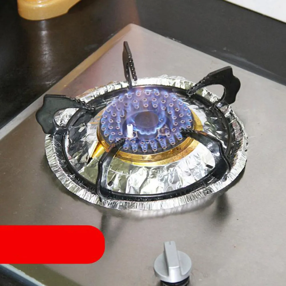 10Pcs Eco Friendly Aluminum Foil Gas Stove Liners Heat Resistant Oil Proof Stove Burner Covers Universal Fit for All Gas