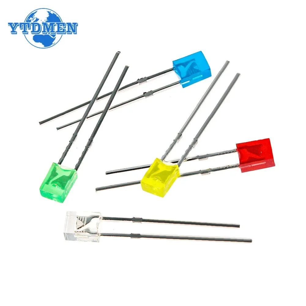 100PCS LED Diode 2x3x4 Square LED Lights Diodes Kit 5 Colors White Green Red Blue Yellow