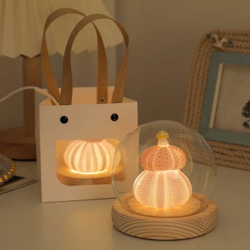 Creative Handmade DIY Toys Shell Sea Urchin Night Light Atmosphere Home Bedroom Desktop Decoration Ornament Children's Gift