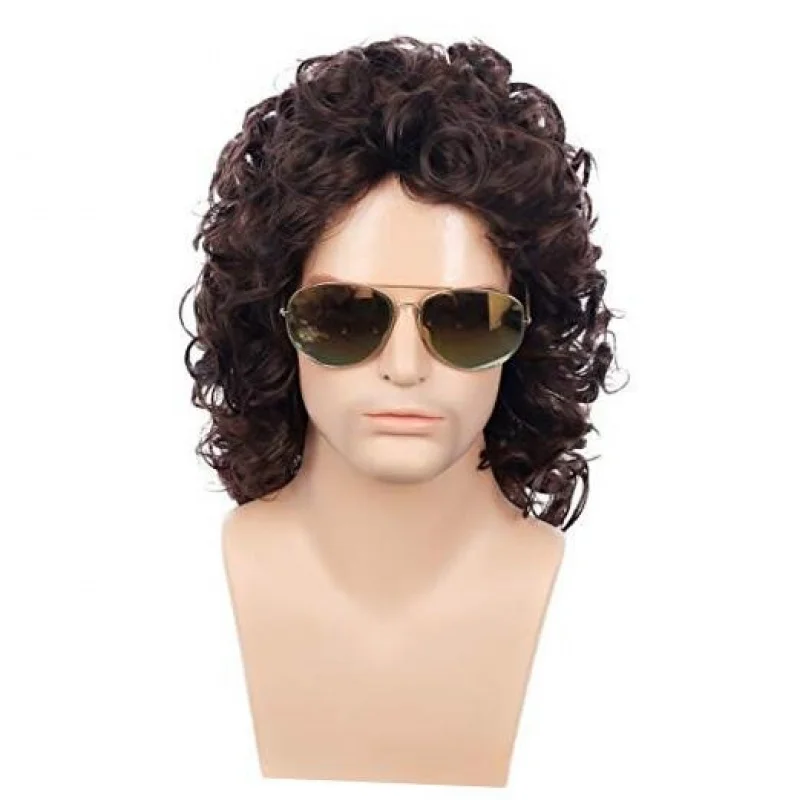 

Curly Long Wigs for Men 70s 80s Rocker Wig Halloween Cosplay Male Dark Brown