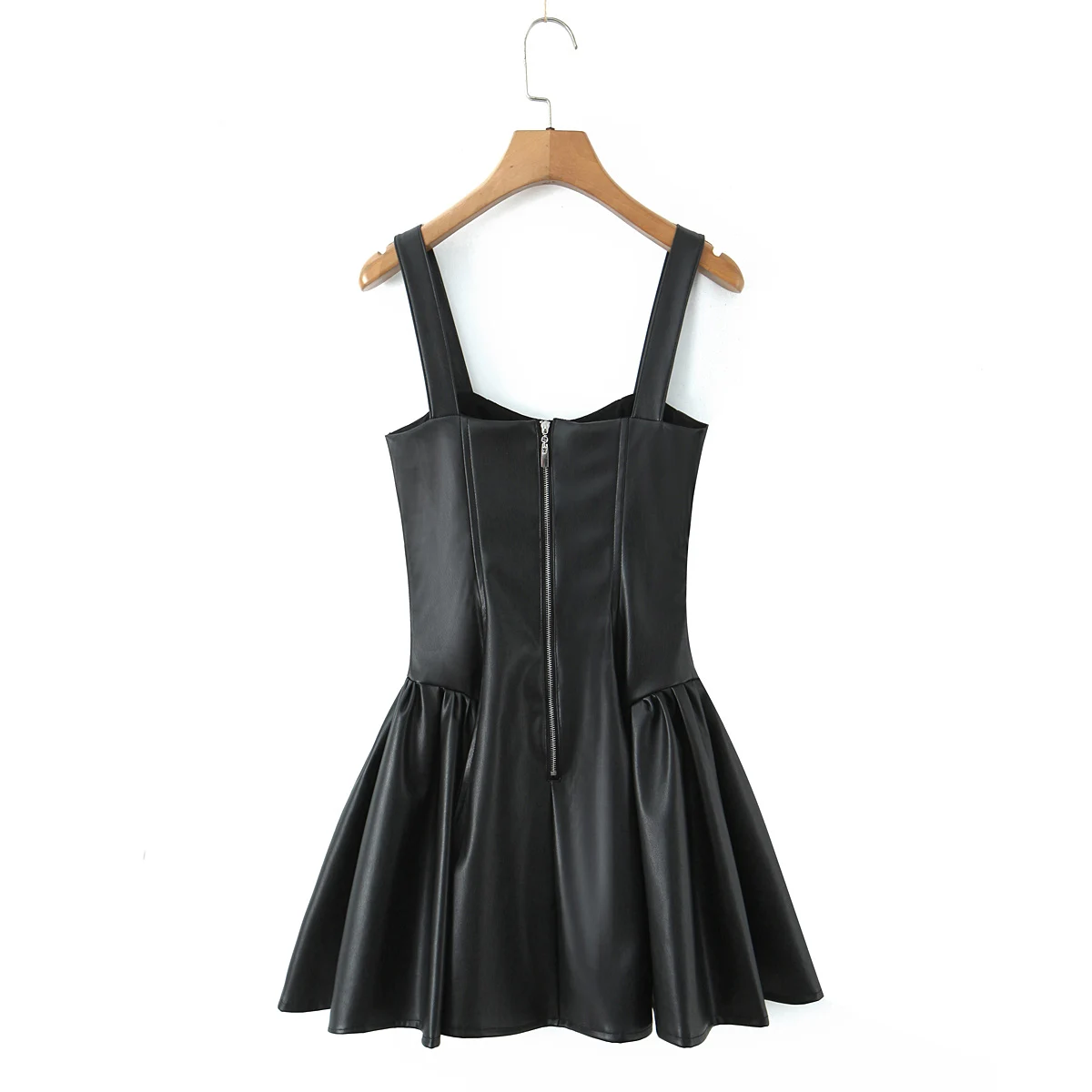 Sexy Corset style Low Waist Faux Leather Sling Dress Black Women Hem Ball Gown Swing Party Sleeveless Dresses Robe Vestido