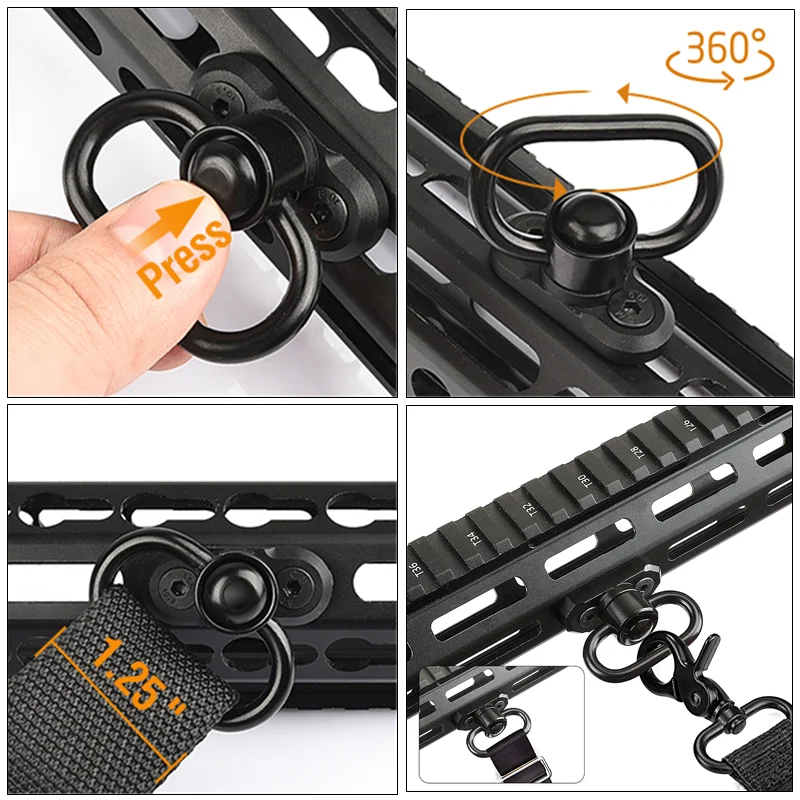 Mlok QD Sling Swivel Mount with 1.25 Inch Quick Detach Buckle Push Button Attachment Points Outdoor Hunting Accessories