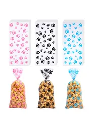 PESENAR 100 Pack pet claw Print Cellophane Dog party gift bag Hot seal bag Dog paw Gift bag Cat candy Pet party gift bag