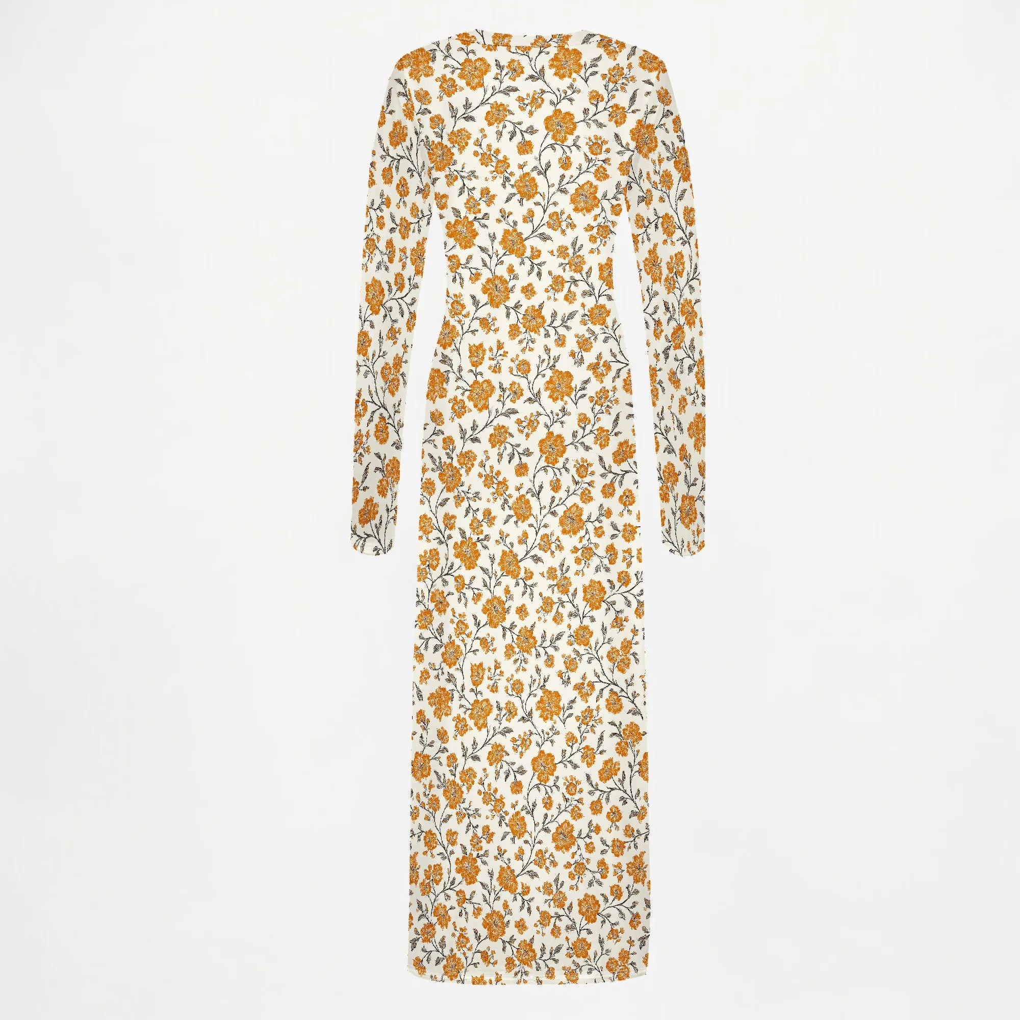 Abito lungo aderente da donna Autunno Primavera Moda Manica lunga Stampa floreale Abiti da club aderenti aderenti