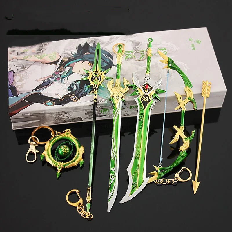 Genshin Impact Weapon Sword Keychain Skyward Blade Alloy Weapons Model Primordial Jade Winged-Spear Accessories Gift Toy for Boy