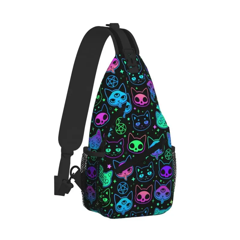 Cute Cartoon Witchcraft Cat Bright Sling Chest Bag Unisex Daily Casual Shoulder Crossbody Backpack Travel Outdoor Sport Daypack