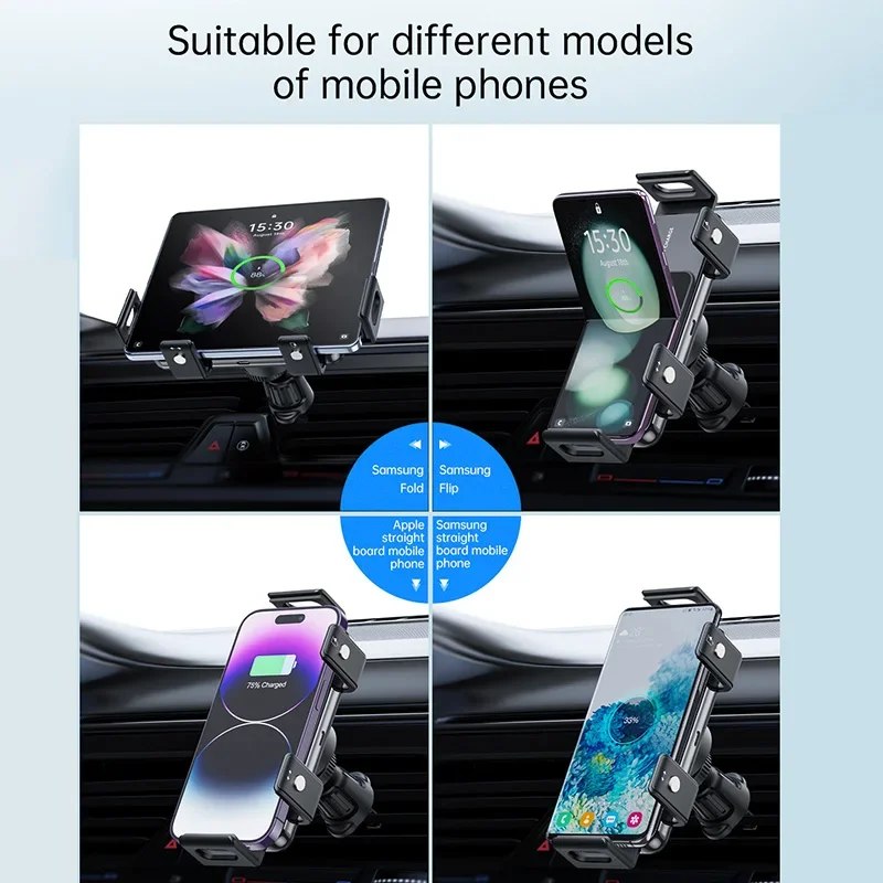 Dual Coil Wireless Car Charger For Samsung Galaxy Z Fold 4 3 2 iPhone 15 14 13 Foldable Phone Holder Fast Car Charging Station