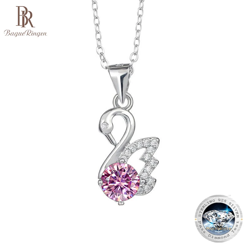 BagueRingen 1Carat D Color VVS1 Round Moissanite Swan Pendant Necklace 925 Sterling Silver Charm Necklace With GRA Birthday Gift