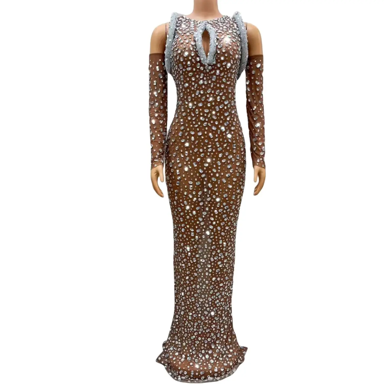 

Full Diamond Long Dress Evening Party Unique design Dress Women Sexy Birthday Party Trailing Long Dress Stage Wear Photograph