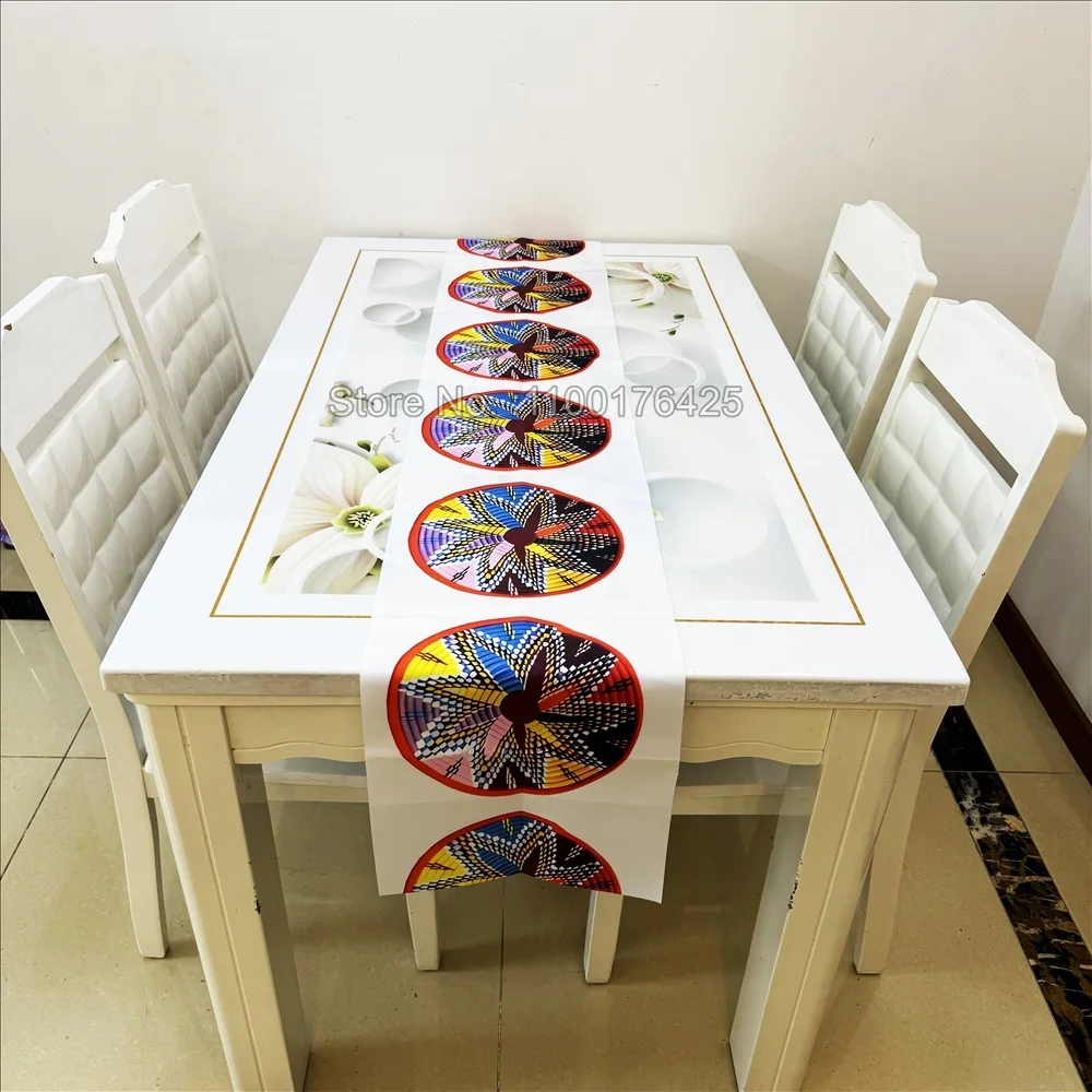 Round Plates Bohomian Traditional Art Eritrean Ethiopian Table Runner Tablecloth for Dining Coffee Kitchen Living Room