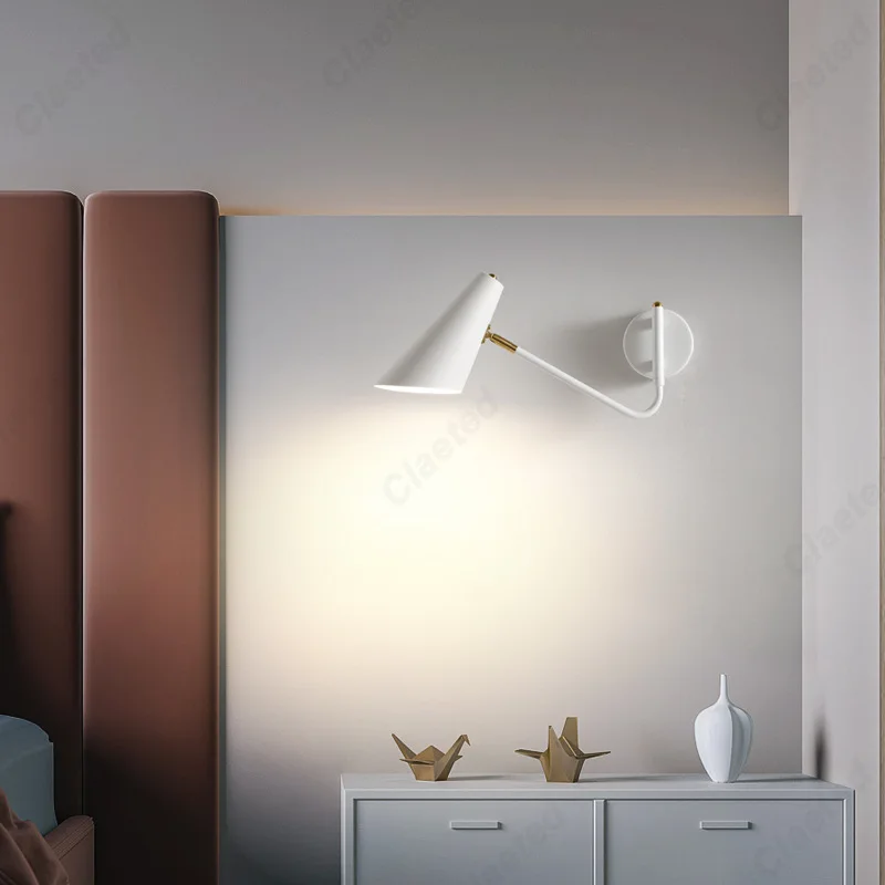 Creative and Simple LED with Switch Wall Lamp Rocker Arm Rotating Living Room Study Bedroom Bedside Lighting