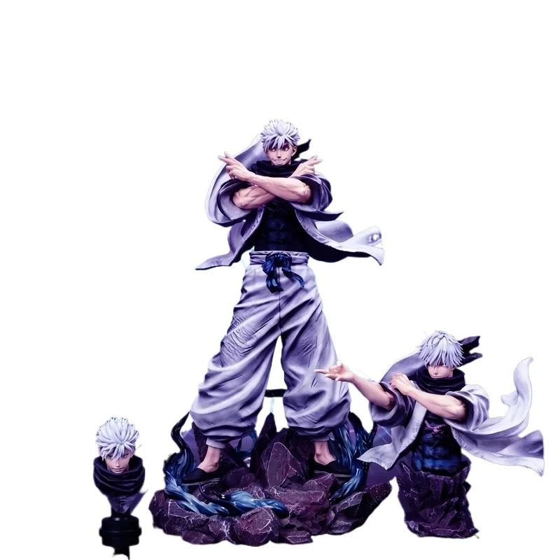 Jujutsu Kaisen Gojo Satoru Figur 36CM PVC Anime-Statue mit Drei Austauschbaren Kopfskulpturen Sammlerstück Modell Geschenk Spielzeug