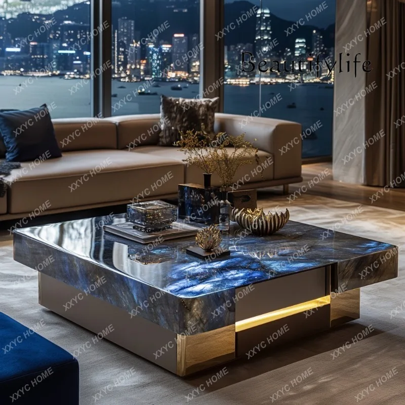 

AASquare светящийся синий жадеитовый журнальный столик для гостиной на заказ квадратный современный дизайн роскошный каменный светильник роскошная вилла