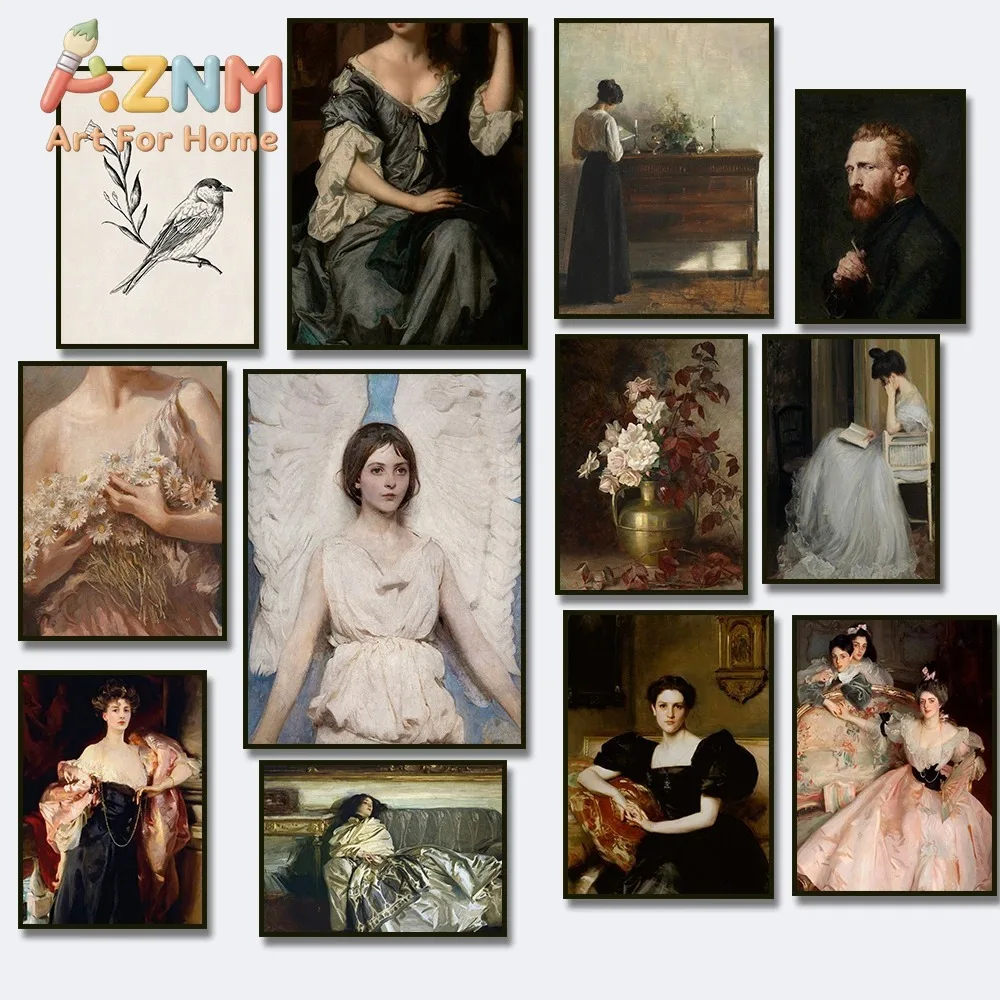 Vintage Woman Reading Scene Painting Gallery Bird Canvas Posters Victorian Women Portrait Prints Country Wall Art Decor