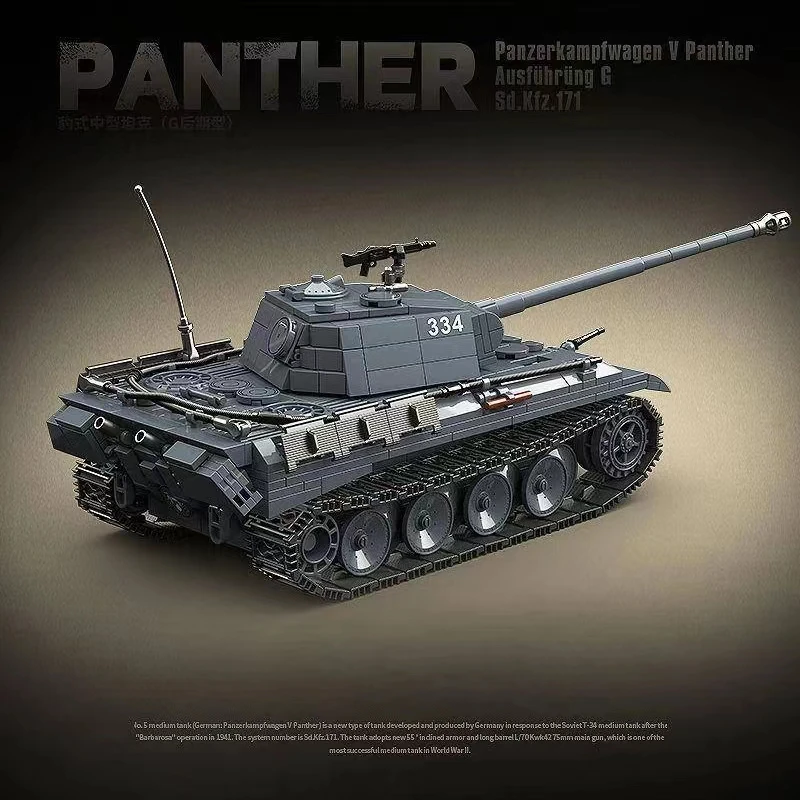 1180PCS WW2 German Military Model Panther Medium Tank Building Blocks Weapons Army Soliders Diy Bricks Toys For Boys Kids Gifts