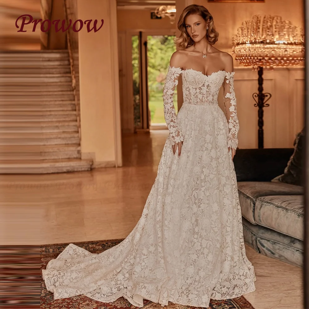 

Prowow Luxury Lace A Line Wedding Dress Off the Shoulder Bridal Gown Robes For Formal Party Vestidos De Novia Customized 2025
