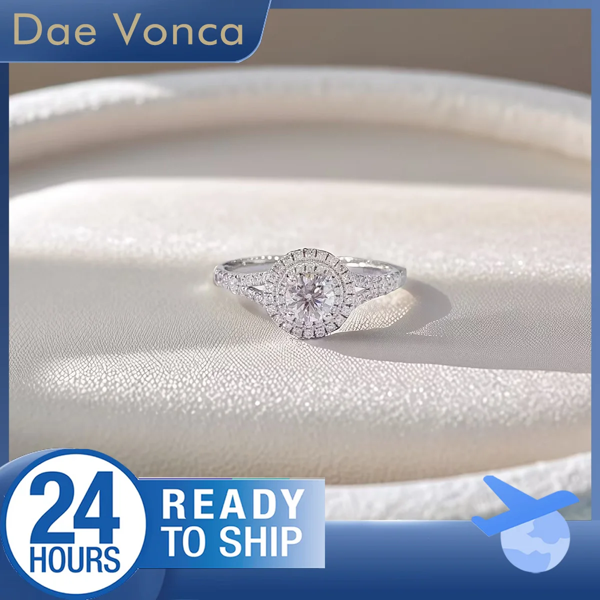 

Y-Shaped Split Shank Lab Grown Diamond Ring 18K White Gold Total 0.69CT Round Shaped Halo Lab Diamond Ring Engagement Ring