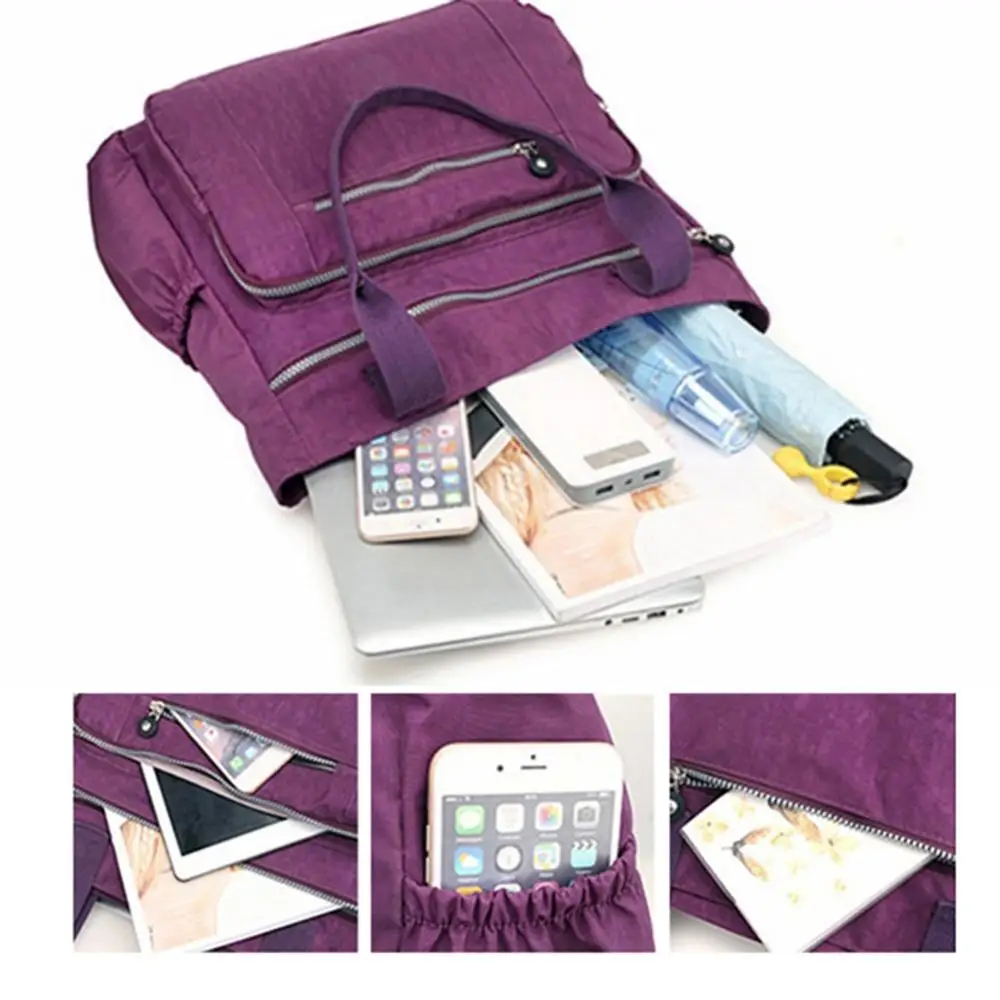 Borsa da viaggio da 38 cm Borsa da donna multitasca con cerniera tinta unita Borsa a tracolla in nylon Borsa da viaggio multifunzionale per aereo