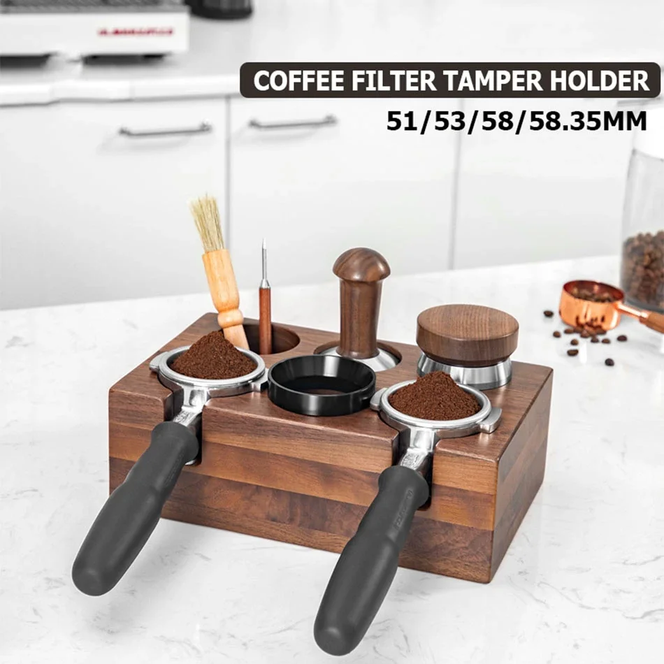 

51/53/58mm Coffee Tamper Holder Portafilter Rack Walnut Wood Espresso Tamper Mat Coffee Maker Support Base Coffee Accessories