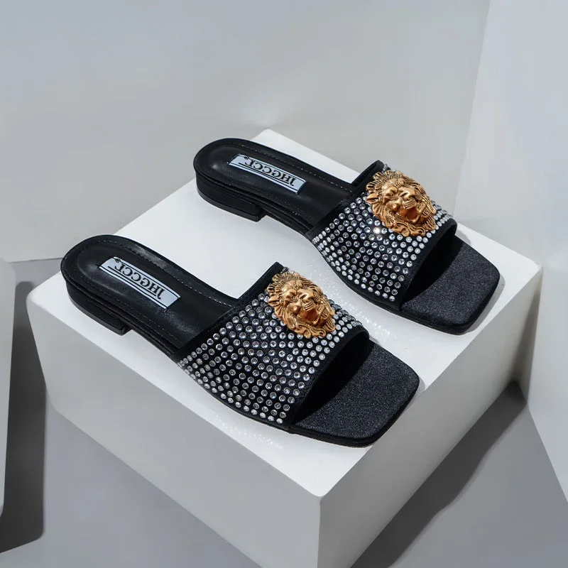 Summer couples Flip-flops Brand Designer Casual Beach slippers Men's Rhinestone luxury sandals