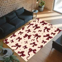 Sweet and Cute 2D Velvet Burgundy Bow Rug, Perfect for the Living Room, Bedroom, or Bedside, Adding a Festive Touch to Autumn and Winter.