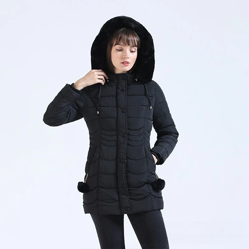 Women's Hooded Padded Coat Zip Up Button Drawstring Waist Long Sleeve Pockets Faux Fur Collar Thick Warm Winter Outerwear Jacket